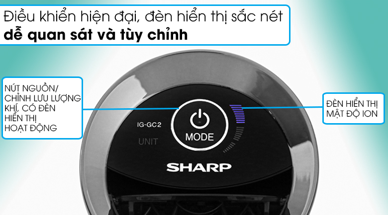 M&aacute;y lọc kh&ocirc;ng kh&iacute; Sharp IG-GC2E đen - Thiết kế bảng điều khiển hiện đại