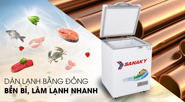 Tủ đ&ocirc;ng Sanaky 100 l&iacute;t VH-1599HYK - D&agrave;n lạnh bằng đồng