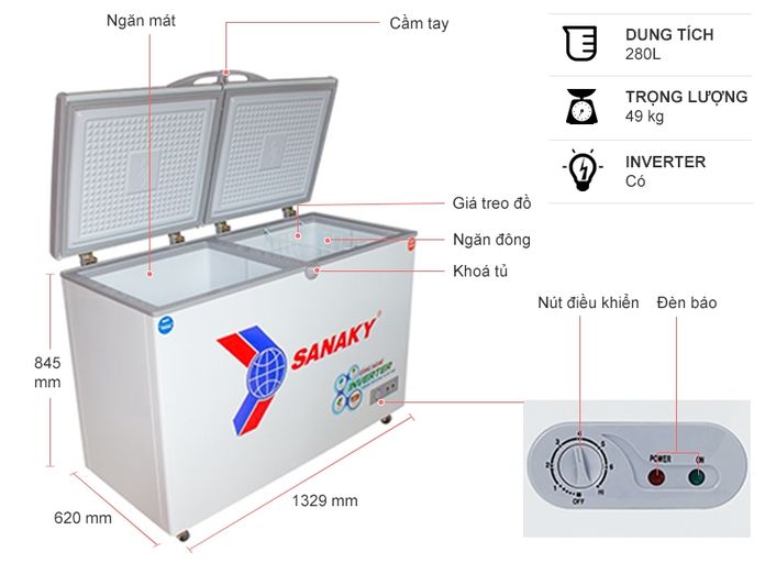 dung tích - Tủ đông Sanaky 280 lít VH-4099W3